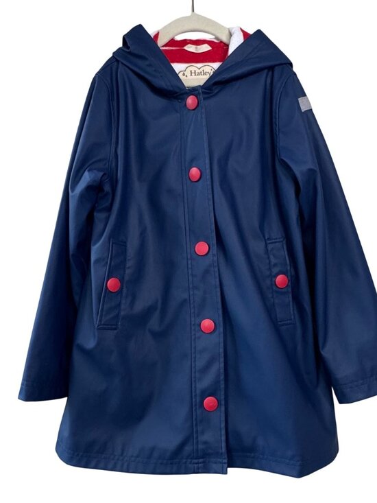 Hatley Other - HATLEY Navy Blue Raincoat Girls 8 Waterproof Rain Jacket Red Buttons